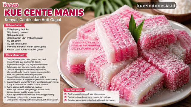 Resep Kue Cente Manis Kenyal, Cantik, dan Anti Gagal